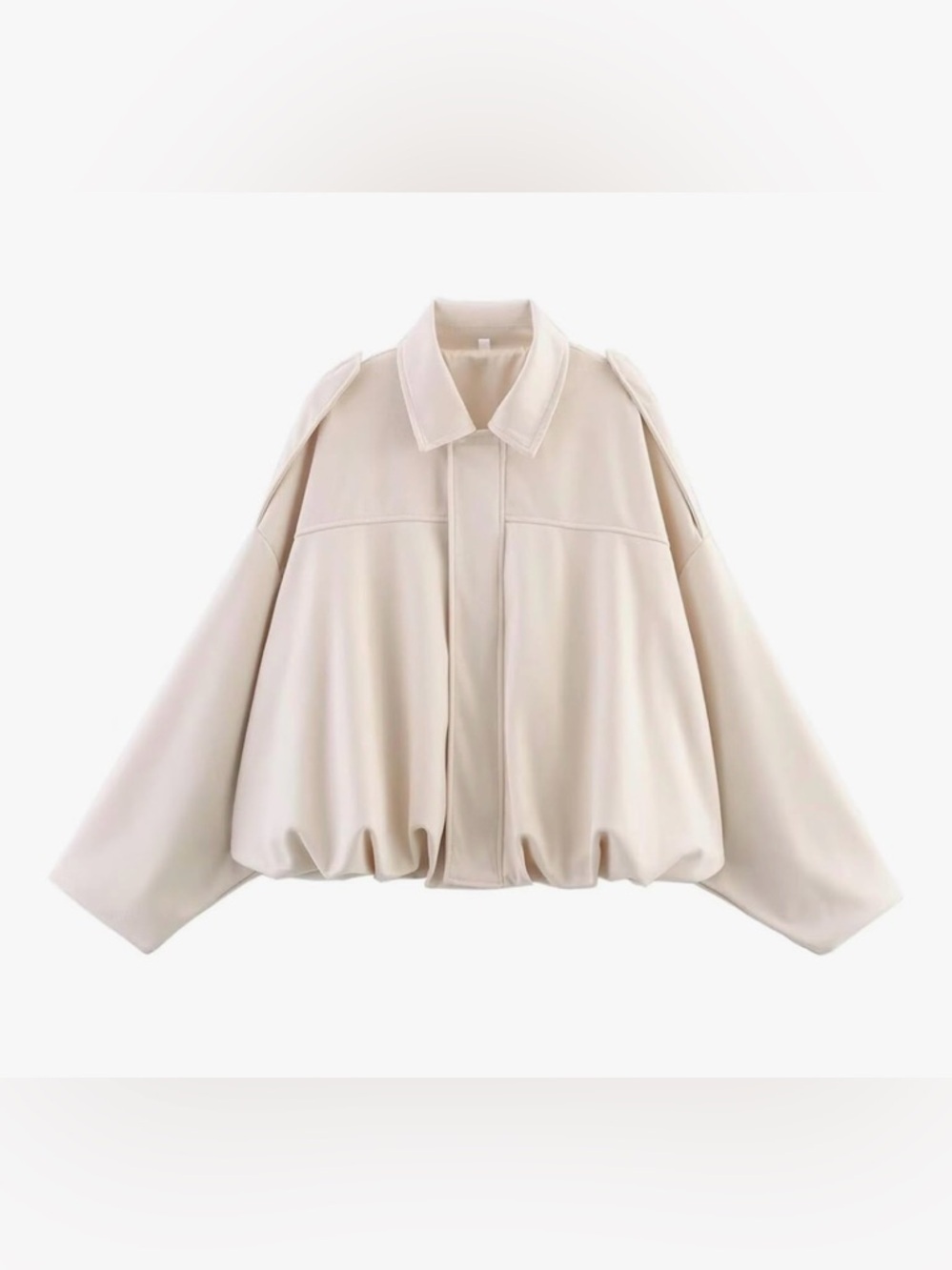 Oversized Cream Bomber Jacket - Minimalist Women's Coat